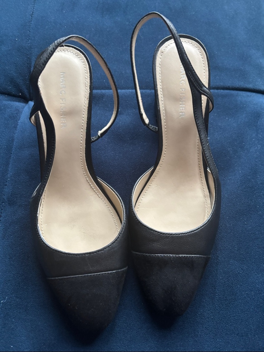 Marc Fisher Black CAP -Toe Slingback Heels size 7.5 M Chanel style
